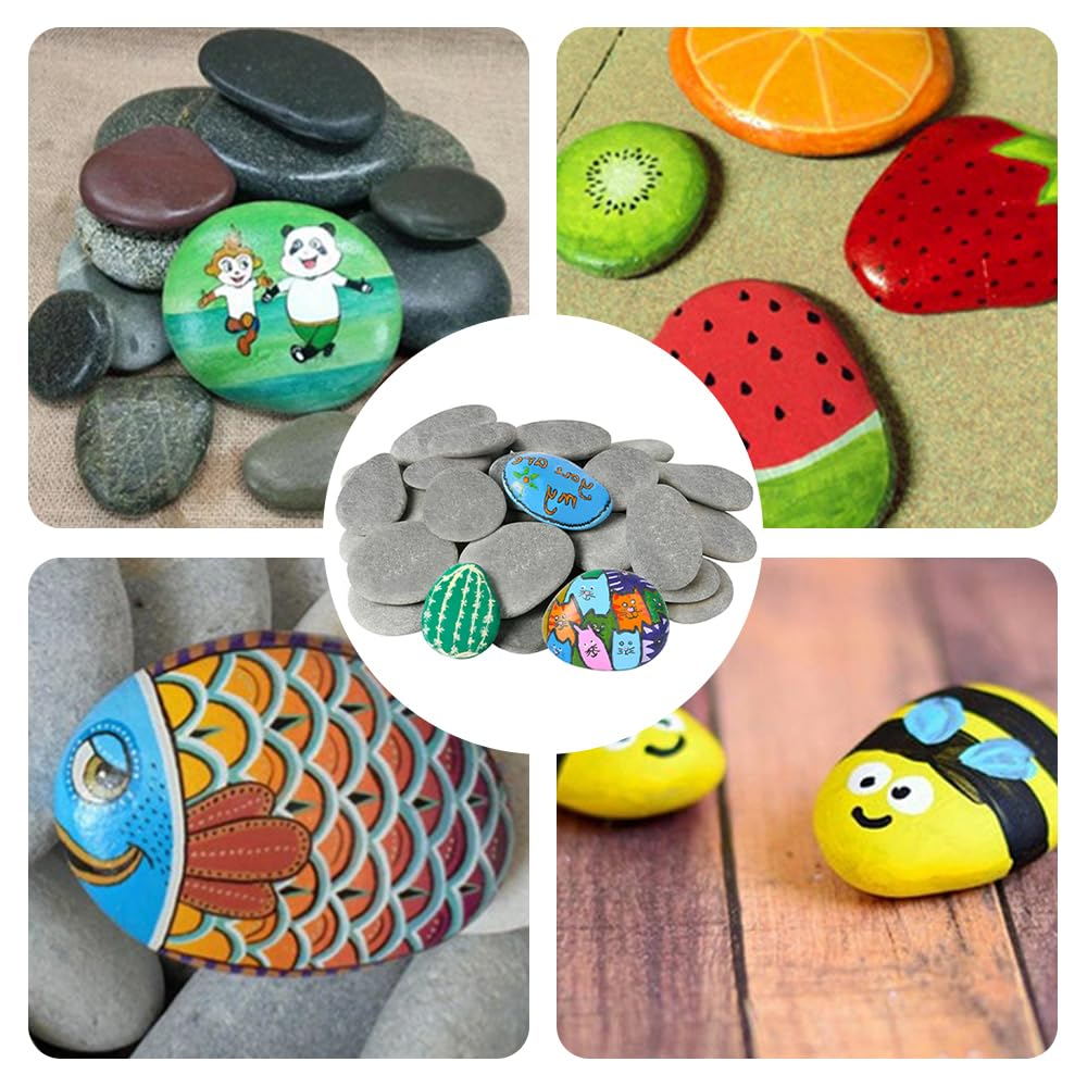 MOTRAIN 35Pcs Natural River Painting Rocks, Hand Selected Smooth Painting Stones, Assorted 5-8Cm/1.9-3.1In Flat Smooth Pebbles for Arts, Crafts, Aquariums, Garden & DIY Decoration image number 1
