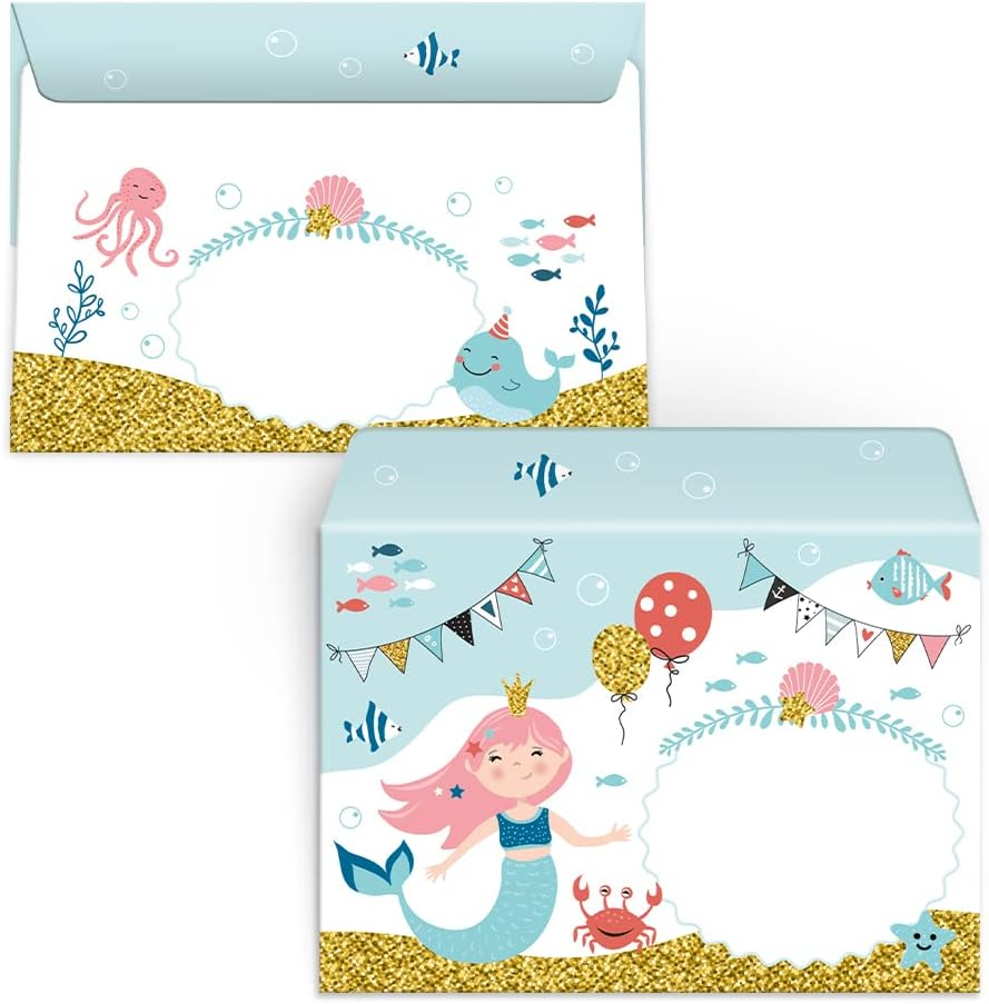 Writing Paper Set Letter Pad with Envelope for Girls Kids Mermaid Children Motif Letter Paper Pad Lined (A5 Pad with 25 Sheets + 15 Envelopes)