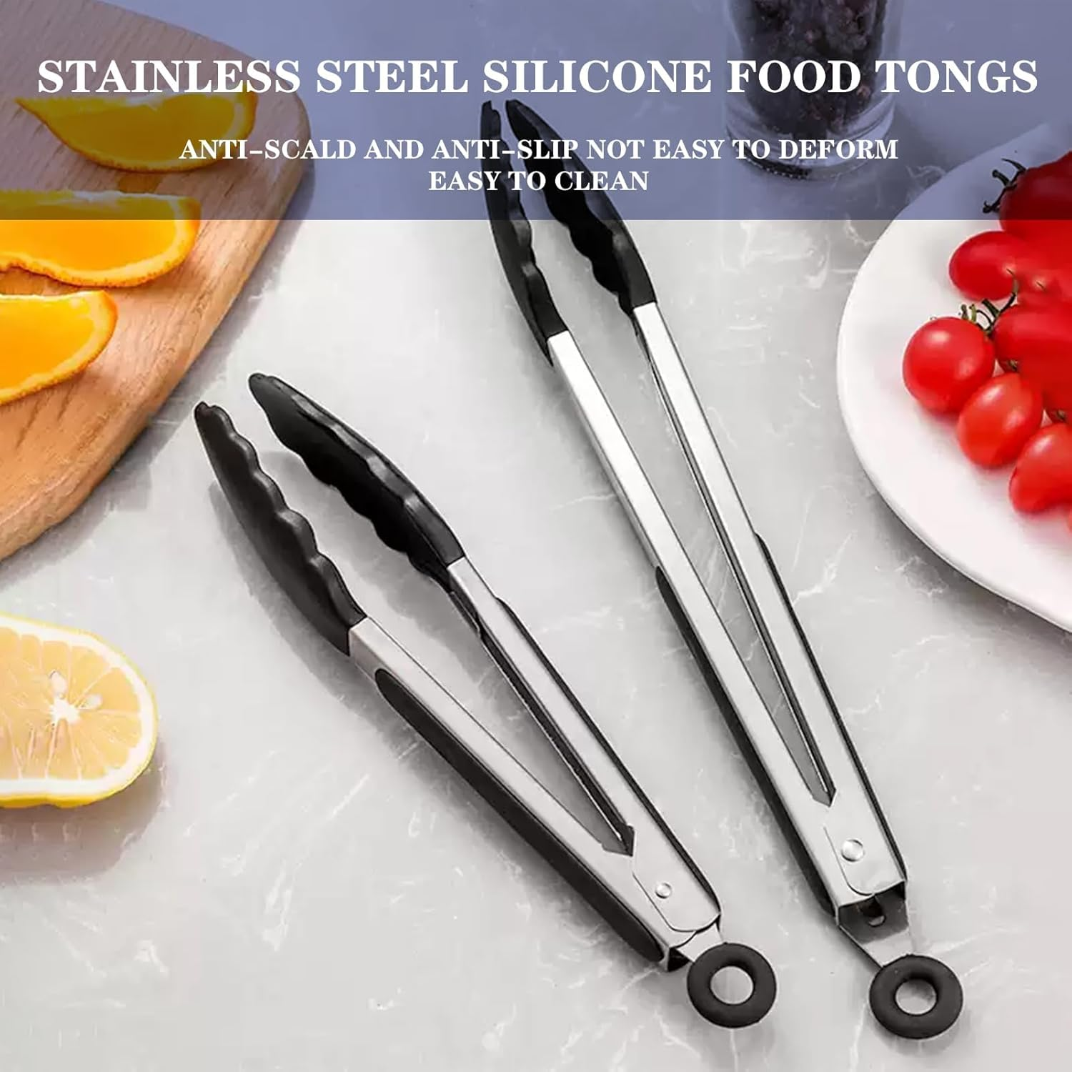 Premium Stainless Steel Locking Kitchen Tongs with Silicone Tips, 13.38 Inch and 10.63 Inch Heavy Duty Non-Slip Grip Cooking Tongs for Precise Handling and Non-Scratch Use in Any Kitchen image number 2