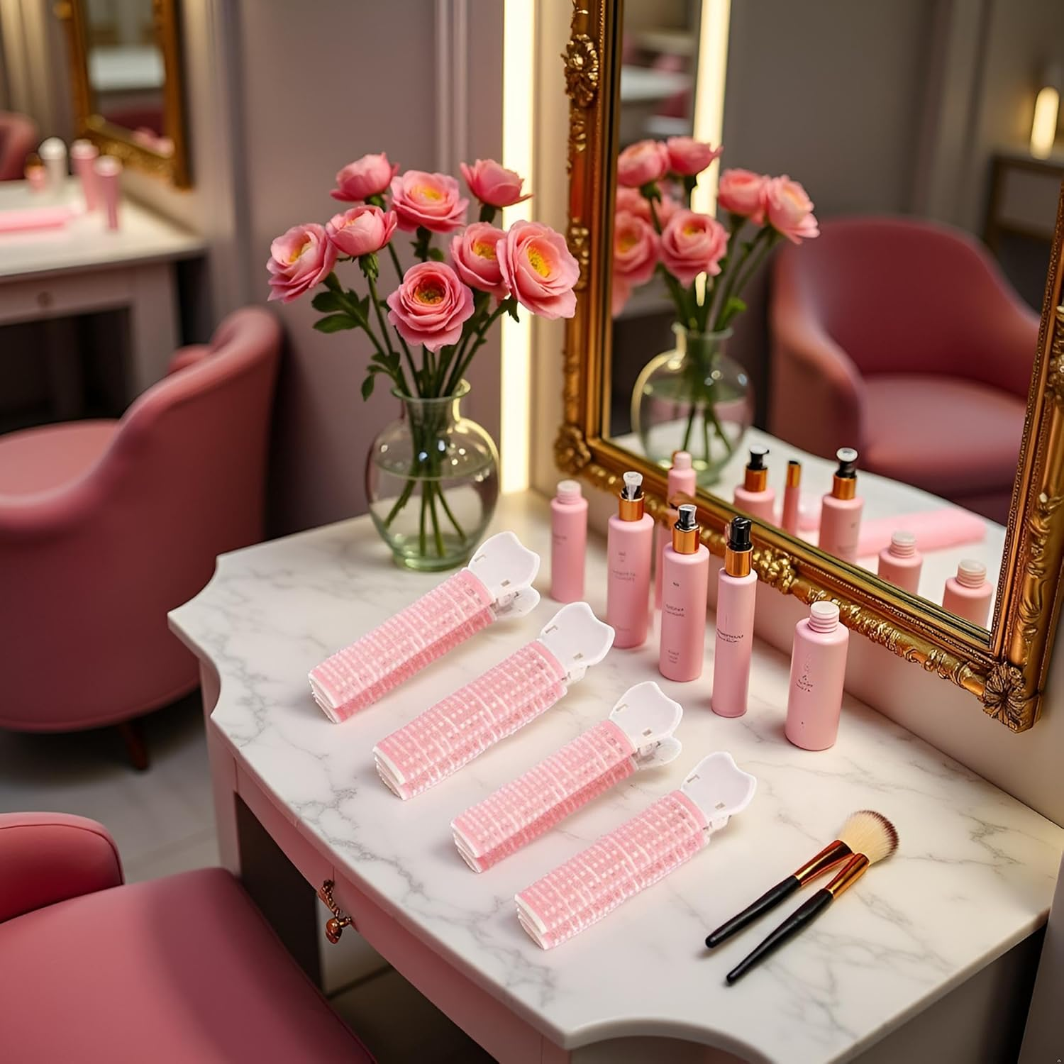 4Pcs Pink Hair Rollers with Clip Volumizing Bangs Curler DIY Styling Accessories Tool Portable Self Grip Volume Hair Root Clips Styling Tools and Appliances image number 2