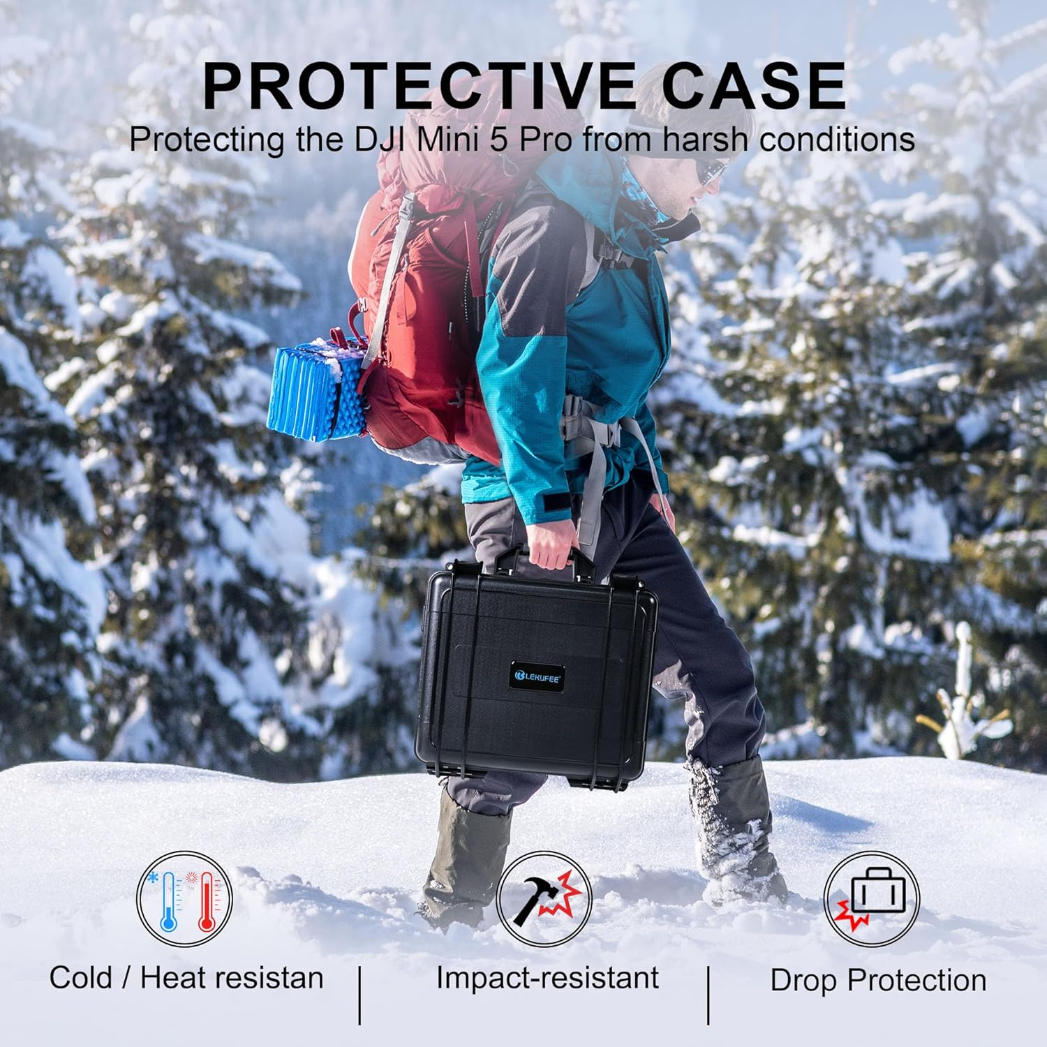 Lekufee Waterproof Hard Carrying Case for DJI Mini 5 Pro Drone, Fly More Combo, DJI RC 2/RC N3, Battery(6 Pcs), Charging Hub, and Other Accessories(Case Only) image number 3