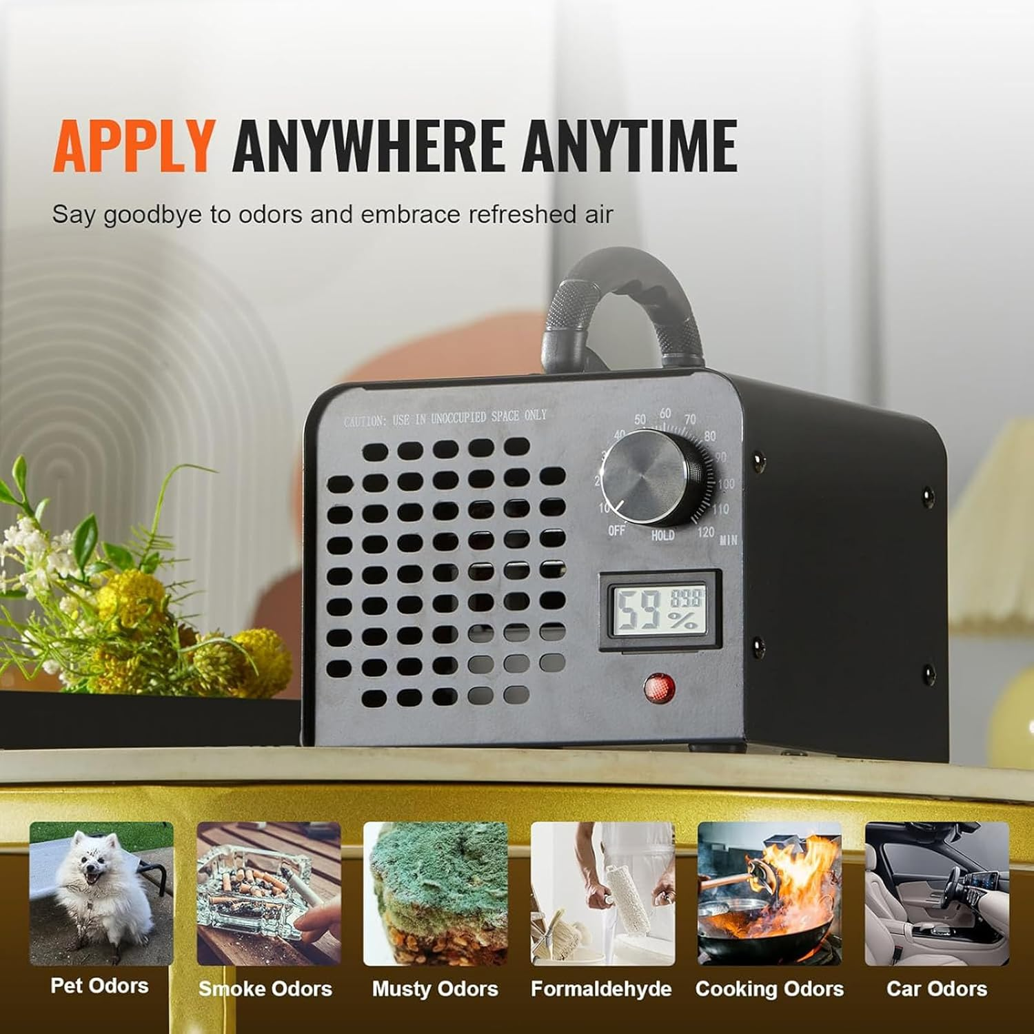 Ozone Generator 30000Mg/H, High-Capacity Ozone Machine Odor Removal, Home Ozone Generator with Display for Car, Pet, Smoke, Home, Etc