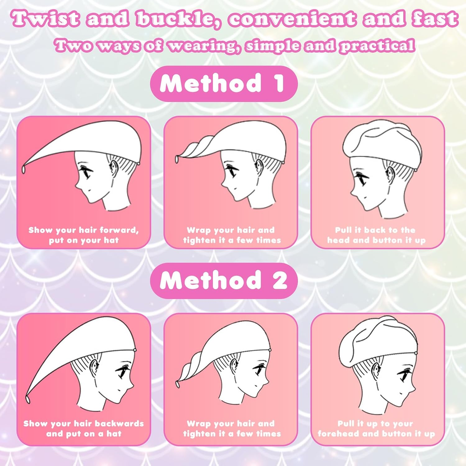 Microfiber Hair Towel Wrap for Kids, 2 Pack Fast Drying Hair Wrap with Buttons, Quick Dry Twisty Hair Towels Wrap for Curly Long Thick Hair anti Frizz (2Pcs Unicorn, One Size) image number 2