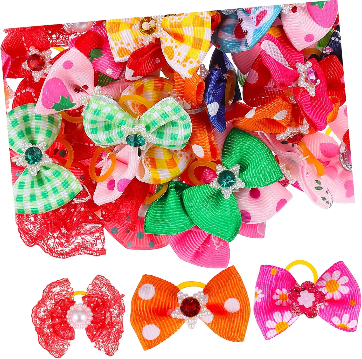 Kisangel 50Pcs Multicolor Dog Bows with Rubber Bands for Dogs and Cats Comfortable Elastic Hair Accessories for Pet Grooming and Decoration image number 4