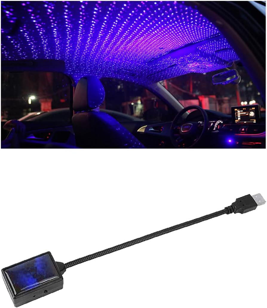 Car Roof Star Night Light, USB Star Projector Night Light, Portable Adjustable Romantic LED Car Interior Ambient Light, Plug and Play for Car, Bedroom, Party (Violet Blue)
