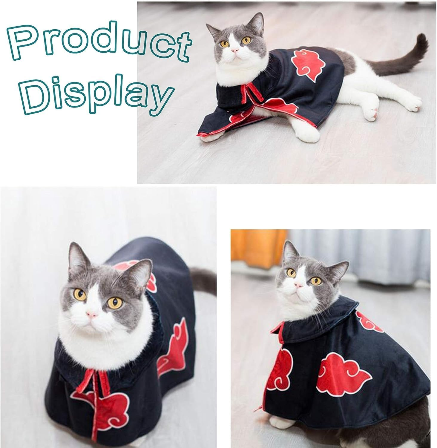 Cat Cloak Costume Anime Halloween Pet Clothes Puppy Cosplay Plush Ninja Cloak Christmas Cute Party Dog Cape Dressing up Gift(Black)