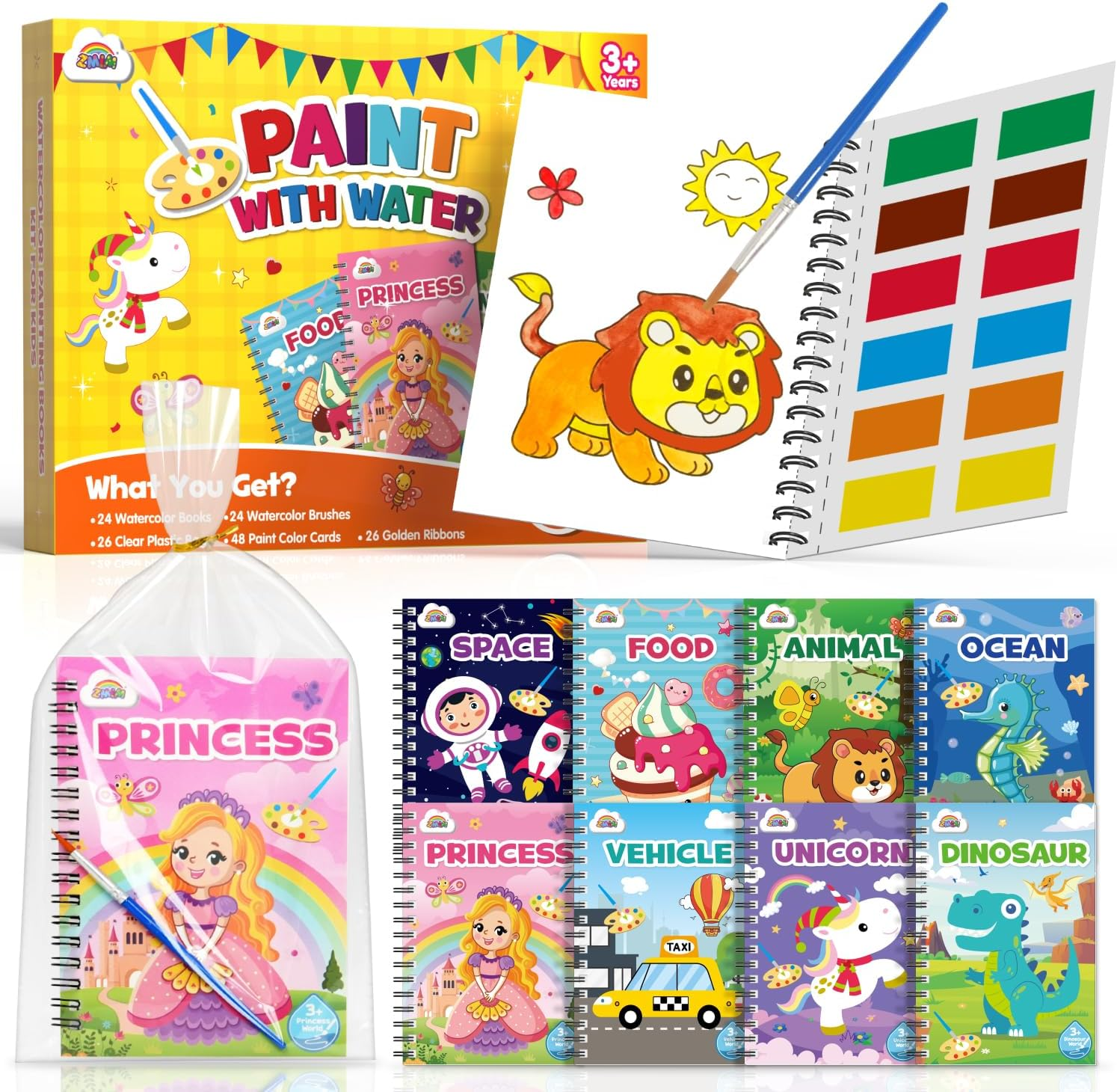 ZMLM 24 Water Coloring Books for Kids Party Favors - Bulk Mini Coloring Books for Kids Ages 4-8,Small Birthday Goodie Bag Stuffers School Teacher Return Gift Art Crafts Classroom Prizes (Classic)