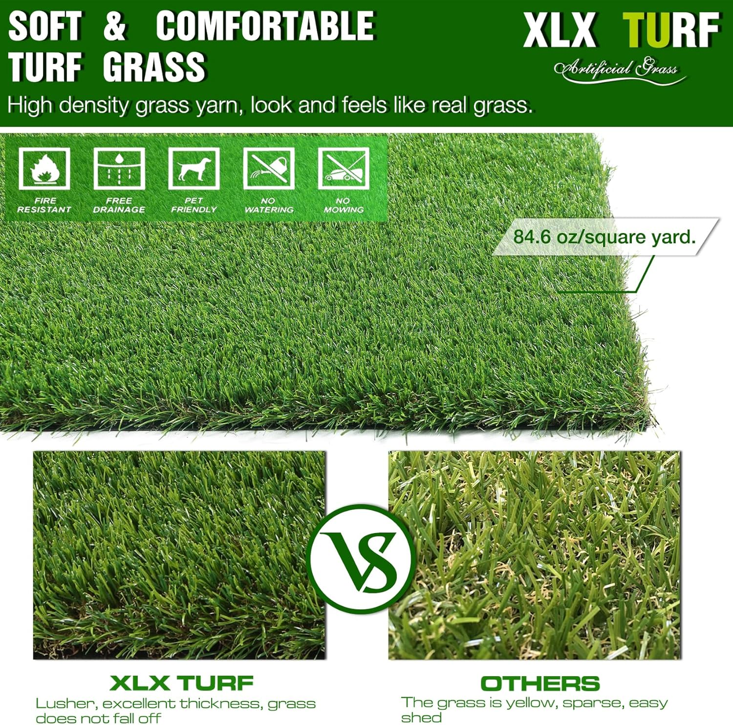 XLX TURF Realistic Artificial Grass Rug Indoor Outdoor - 3Ft X 5Ft, Thick Synthetic Fake Grass Dog Pet Turf Mat for Garden Lawn Landscape image number 5