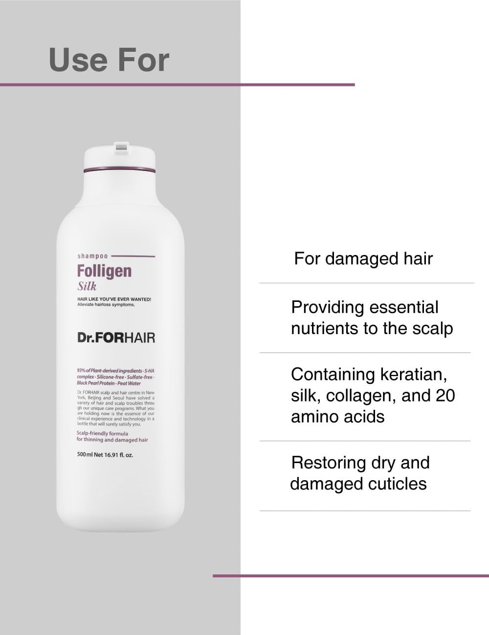 DR for HAIR - Folligen Silk Shampoo 500Ml image number 5