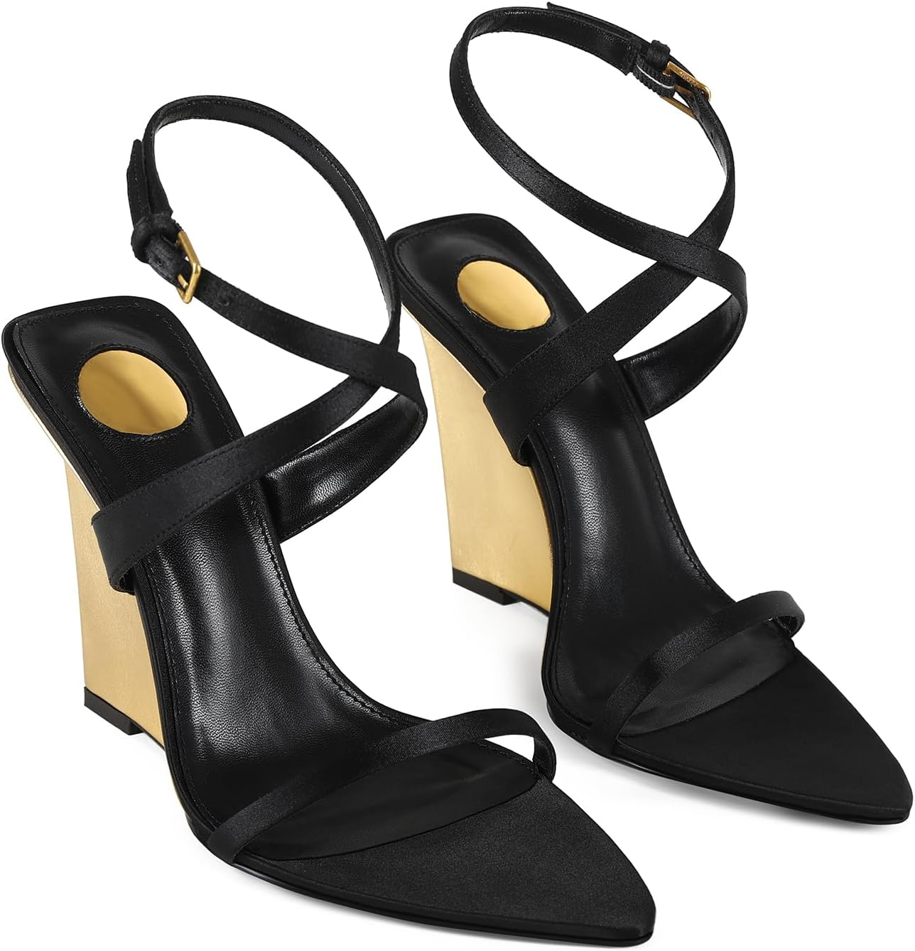 Wedge Sandals for Women Strappy Wedge Heels Pointed Open Toe Heeled Sandals Buckle Ankle Strap Heels Sexy Wedding Dress Shoes image number 7