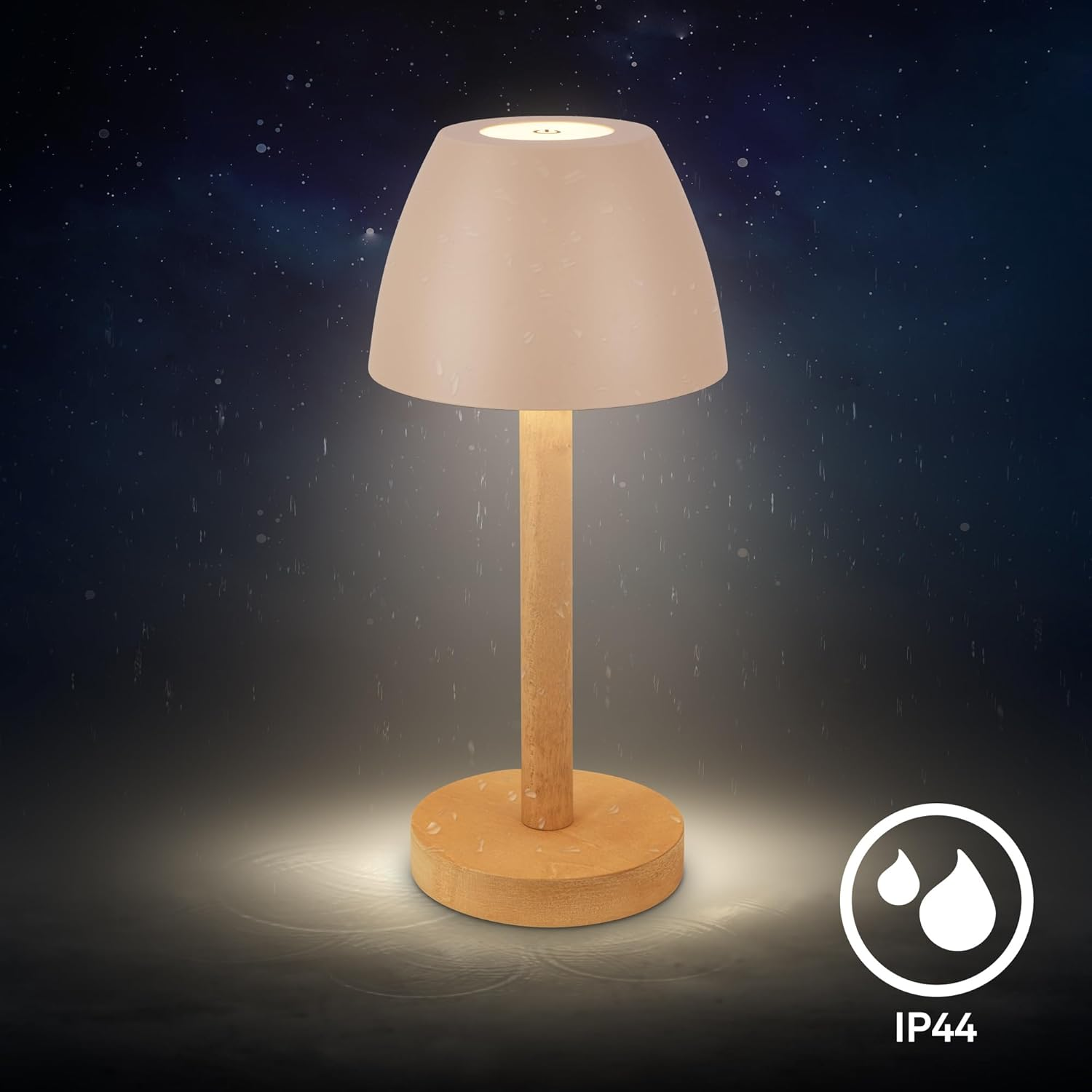 BRILONER - LED Table Lamp Wireless IP44 with Touch, Dimmable, Battery Replaceable, Bedside Lamp, Reading Lamp, LED Lamp, Camping Lamp, Table Lamp, Battery Lamp, Outdoor Lamp, 13.5 X 30 Cm, Beige Wood image number 2