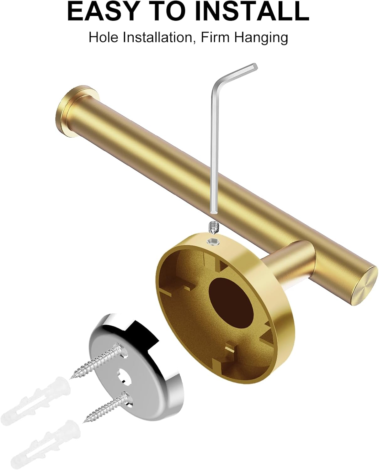 Setsail Toilet Paper Holder Wall Mount Screw-In Gold Bathroom Toilet Paper Roll Holders Stainless Steel Tissue Holder for Bathroom Hardware Accessories, Drill Hole image number 3