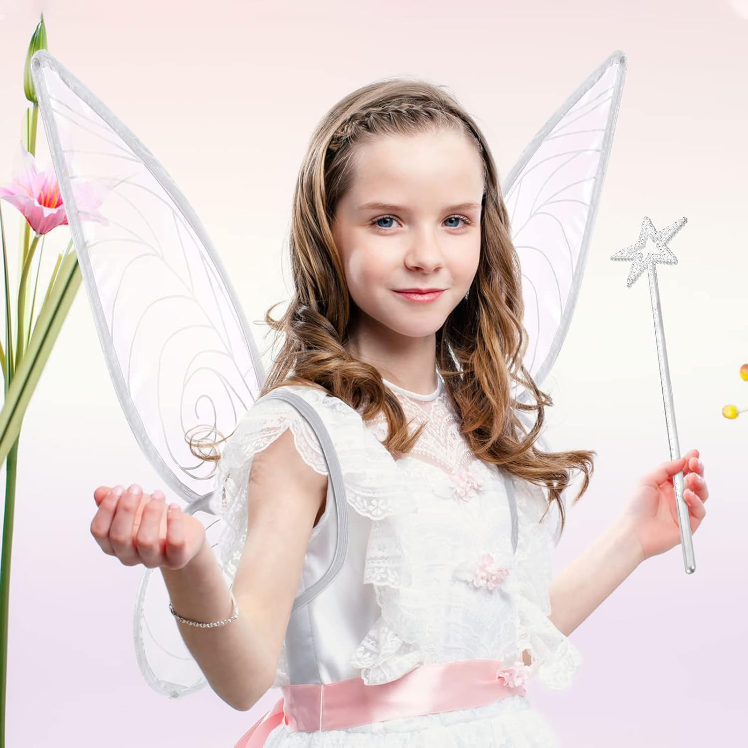 Fairy Wings with Elastic Shoulder Straps - Butterfly Wings Costume for Kids, Girls Halloween Sparkle Angel Wings Dress up Party Favor image number 1
