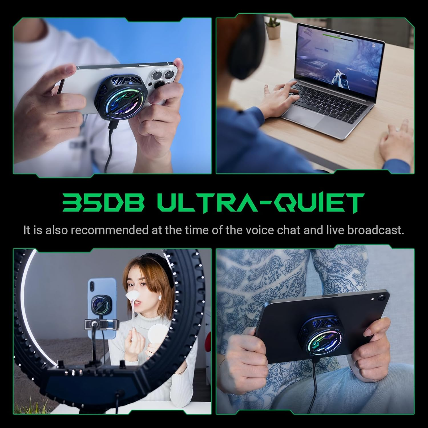 Black Shark Magnetic Cell Phone Cooler, RGB Phone Cooling Fan Portable Lightweight Mobile Phone Cooling Fan, Phone Radiator with Larger Cooling Area for Phone/Tablet/Ipad (Black), 3Pro Black - 4Pro Black image number 4