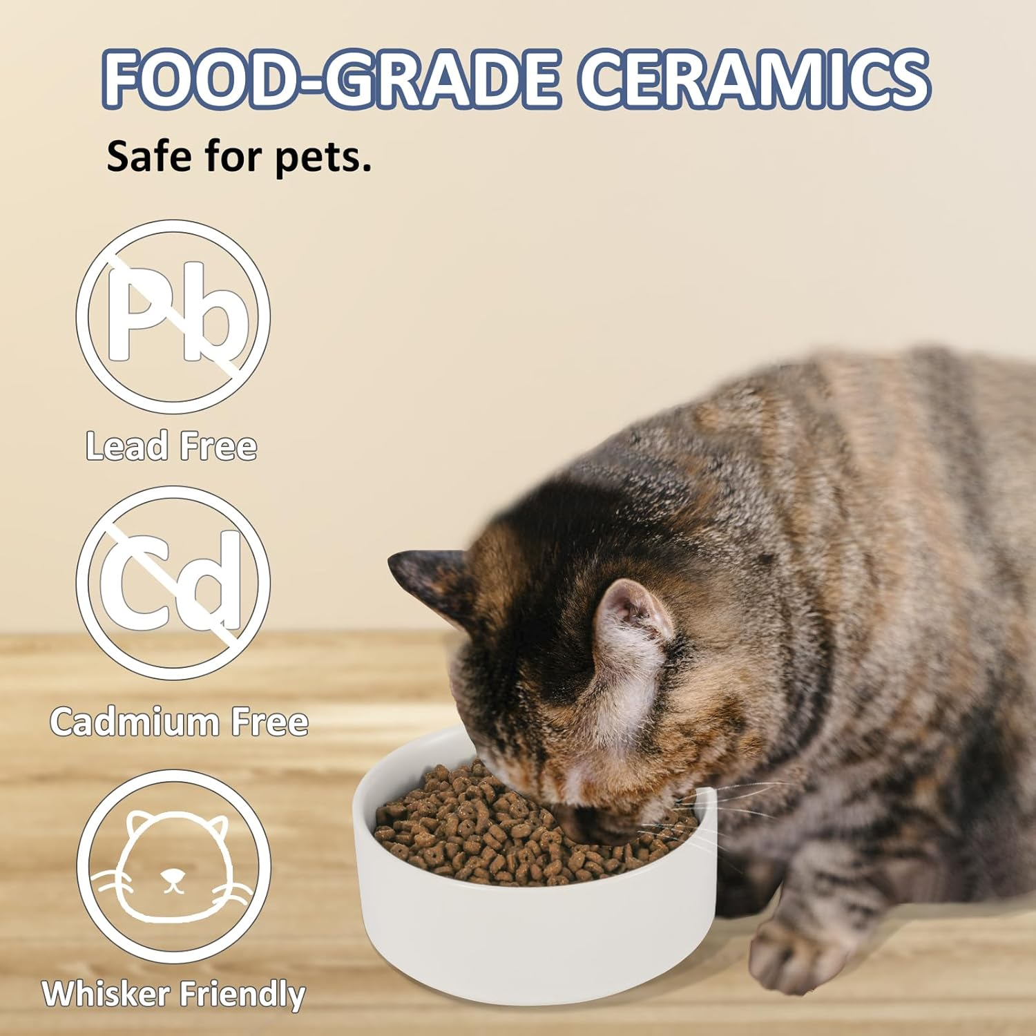 Ceramic Cat Bowl - Whisker Friendly Feeding and Water Bowl for Cats and Small Dogs - Heavy Anti-Tip Over, Spill Proof Pet Dish - 16.23 Oz / 480 Ml - White image number 2