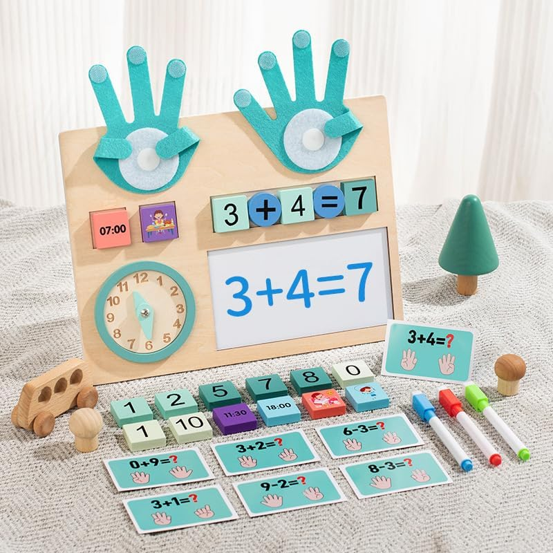 Montessori Toys for Toddlers Age 3 4 5, Wooden Math Learning Board with Numbers & Clock, Educational Preschool Toys for Kids, Fine Motor Skills Counting Toy Boys and Girls image number 2