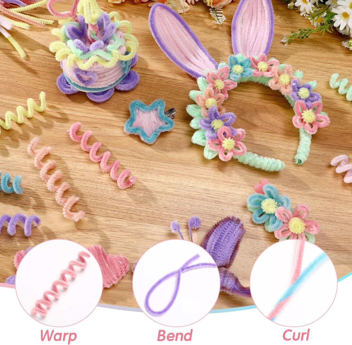 200 Pcs Pastel Pipe, Fuzzy Chenille Stems, Assorted Colors Fuzzy Sticks Pipe Cleaner Craft Supplies for DIY Art Creative Crafts Project Decoration image number 5