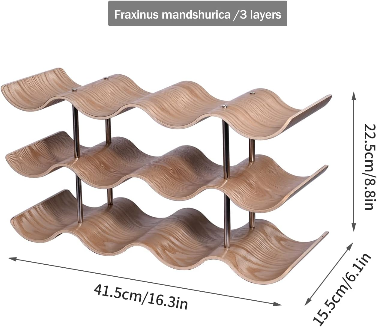 Mosegor Wooden Wine Rack Holds 12 Bottles of Wine，3-Tiers/4-Tiers Wine Bottle Holder Countertop Wave Wine Storage Rack for Home Bar Accessories (3-Tiers) image number 1