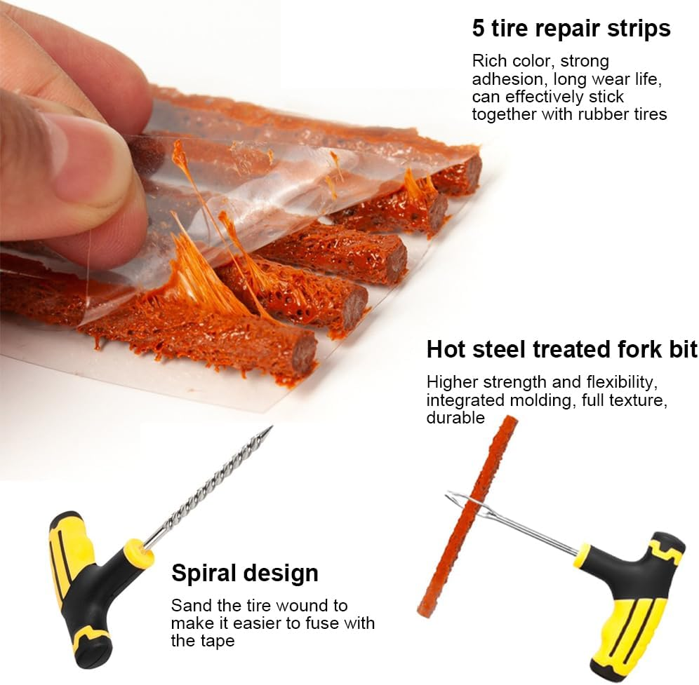 MTSDM Tubeless Tire Repair Kit, 7 Piece Universal Tire Tyre Plug Tool, Tire Patch Kit to Fix Punctures and Plug Flats for Cars, Trucks, Motorcycle, ATV, Jeeps, off Road Vehicles, RV, Tractors image number 2