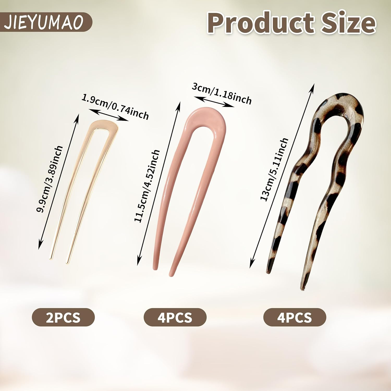 JIEYUMAO French Hair Pins, 10Pcs U Shaped Hair Pins, 10 Styles French Hair Forks for Women, Vintage U-Shaped Hairpins 2 Prong Bun Hair Sticks for Thick Straight Long Hair image number 2