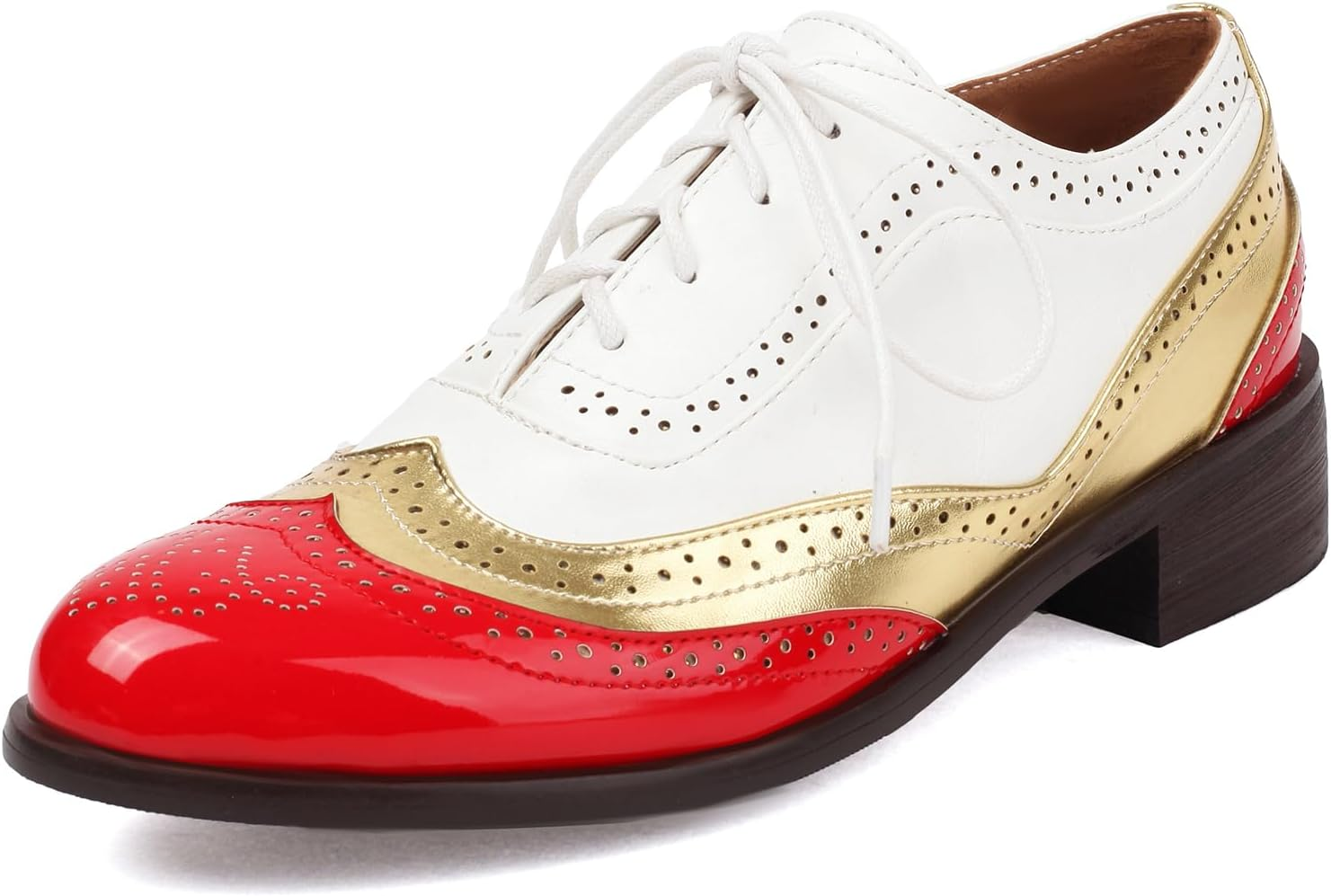 Galindopia Unisex Oxford Shoes Women Two Tone Perforated Wingtip Brogue image number 7