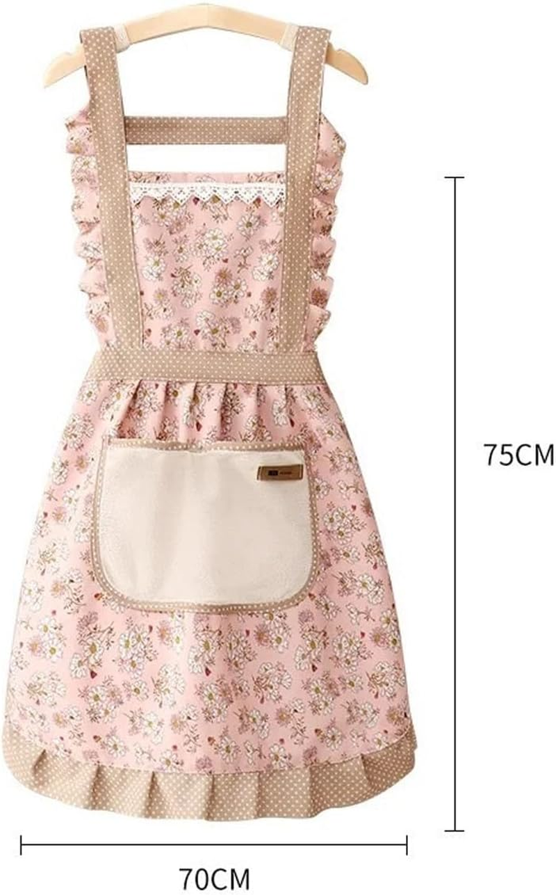 Kitchen Cooking Apron, Chef Apron Flower Aprons Cute Apron with Pockets for Women, Cotton Apron Kitchen BBQ Artist Painting Apron 1 Pack (Flower Pink)