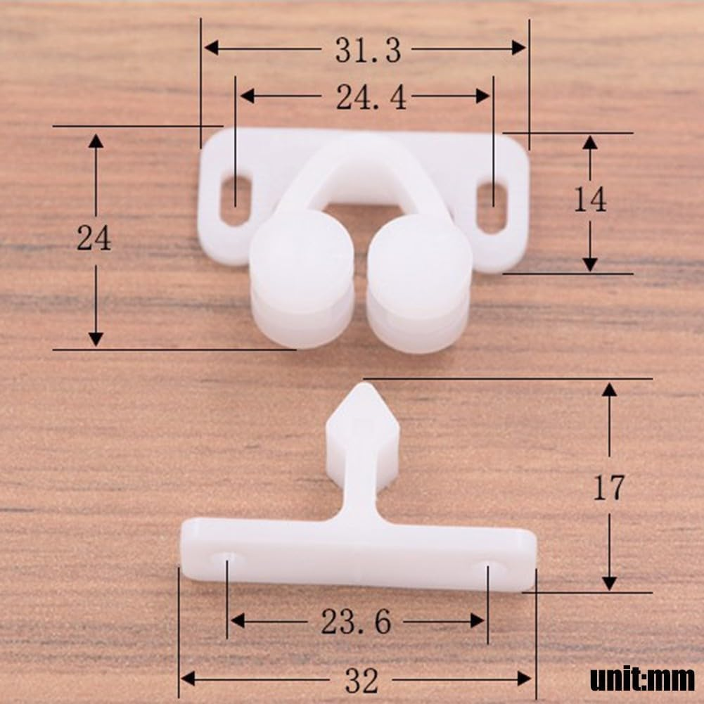 Yuanholumid 3Pcs White Marine Boat Ball Catch Door Cupboard Spring Back Plates Roller Latch Plastic Cabinet and Furniture Door Catches Catches Cabinet Hardware