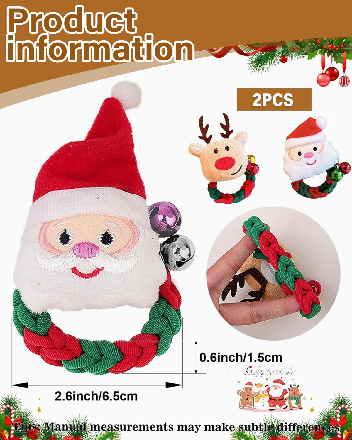 Pack of 2 Christmas Hair Accessories, Hair Bobbles Girls Christmas, Fluffy Women'S Hair Band, Children'S Reindeer Christmas Tree Santa Scrunchies Bands, for Santa Hair