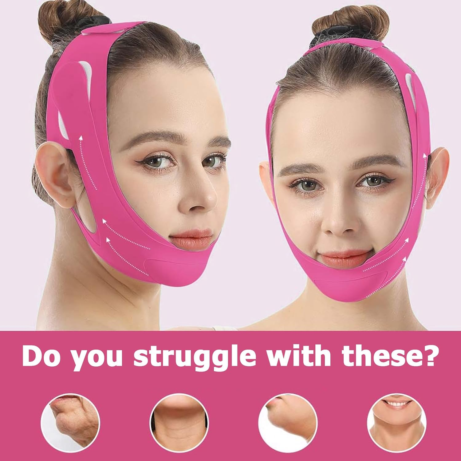 V Line Lifting Mask, V-Line Mask, Dual Lifting Sculpting, Reusable Chin Strap for Sleeping, Face Toning Belts, Double Chin and Sagging Shape and Tighten Face, Jaw Exerciser (Rose) image number 6