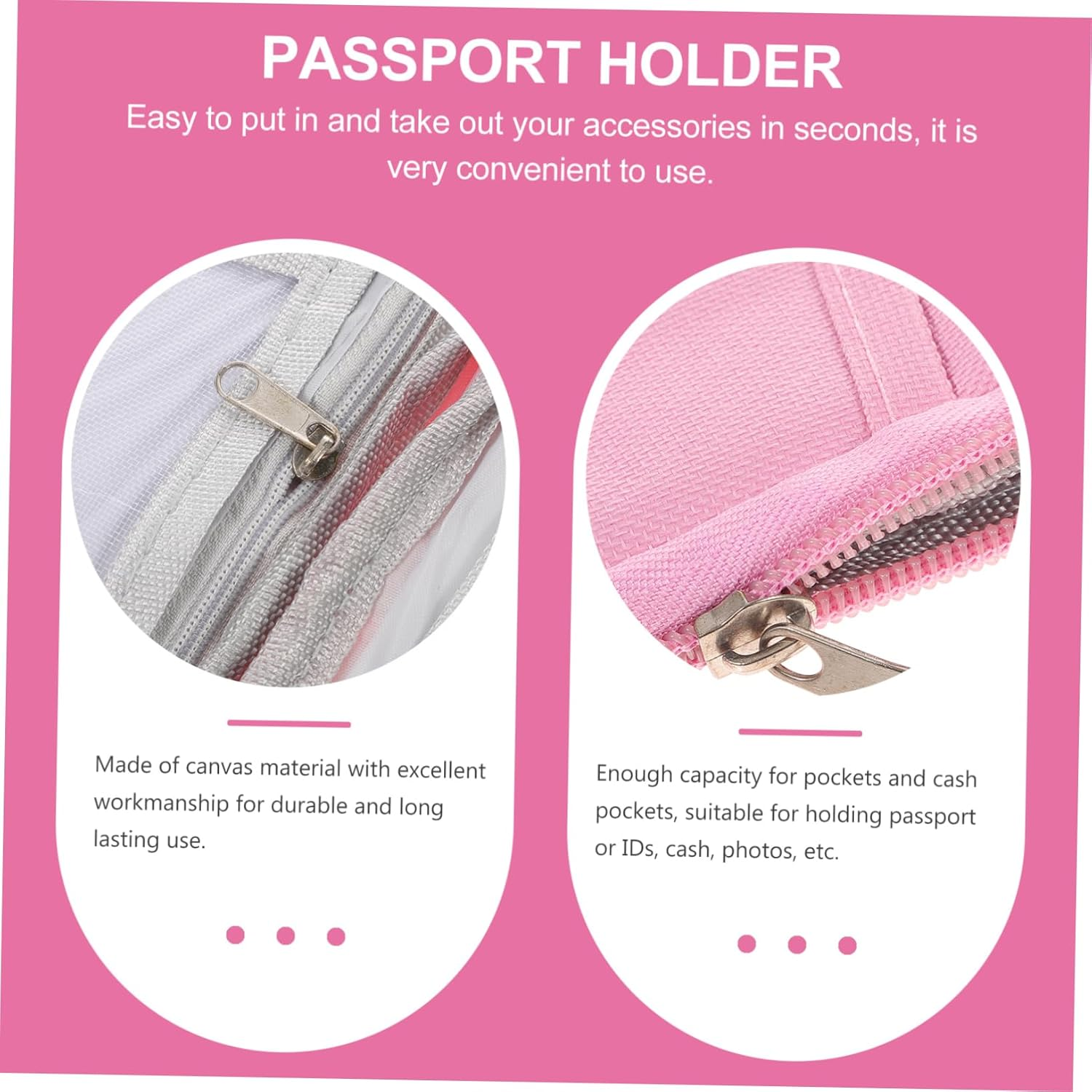 WATIIFUFU Travel Card Holder Passport Case Document Wallet Canvas Men'S Women'S Multi-Pockets - Pink image number 5