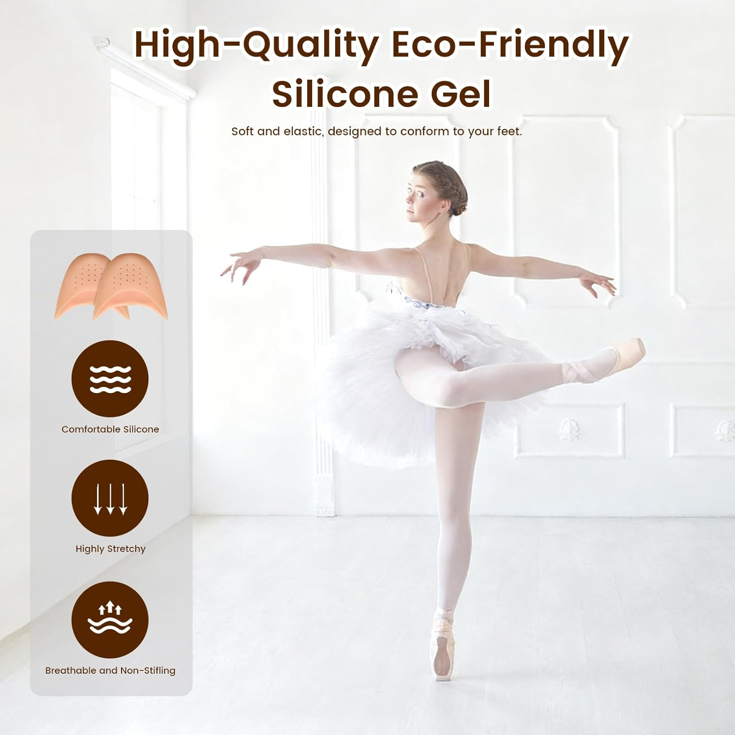 4 Pairs Silicone Gel Toe Protectors Ballet Lace Protectors - Soft Gel Pads for Pointe Shoes, Breathable, Reusable, for Dance, Ballet and Weddings - Protective and Comfortable image number 6