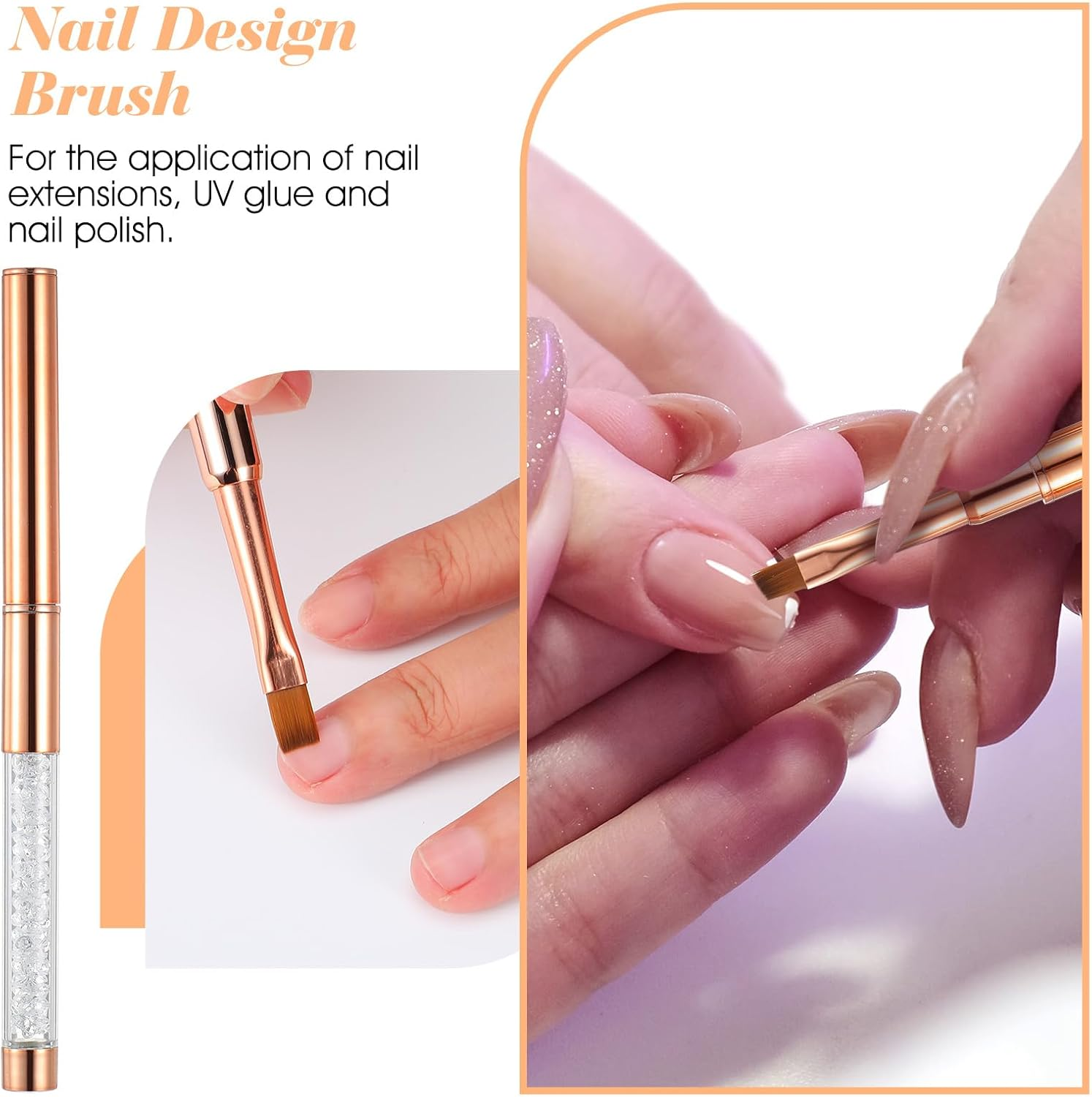 Set of 6 Gel Brushes for Nails, Oval Gel Nail Brush Set, Art Brush for Nail Painting with Rhinestone Handle, Nail Art, Design Brush, Nail Art, Cleaning Brush image number 4