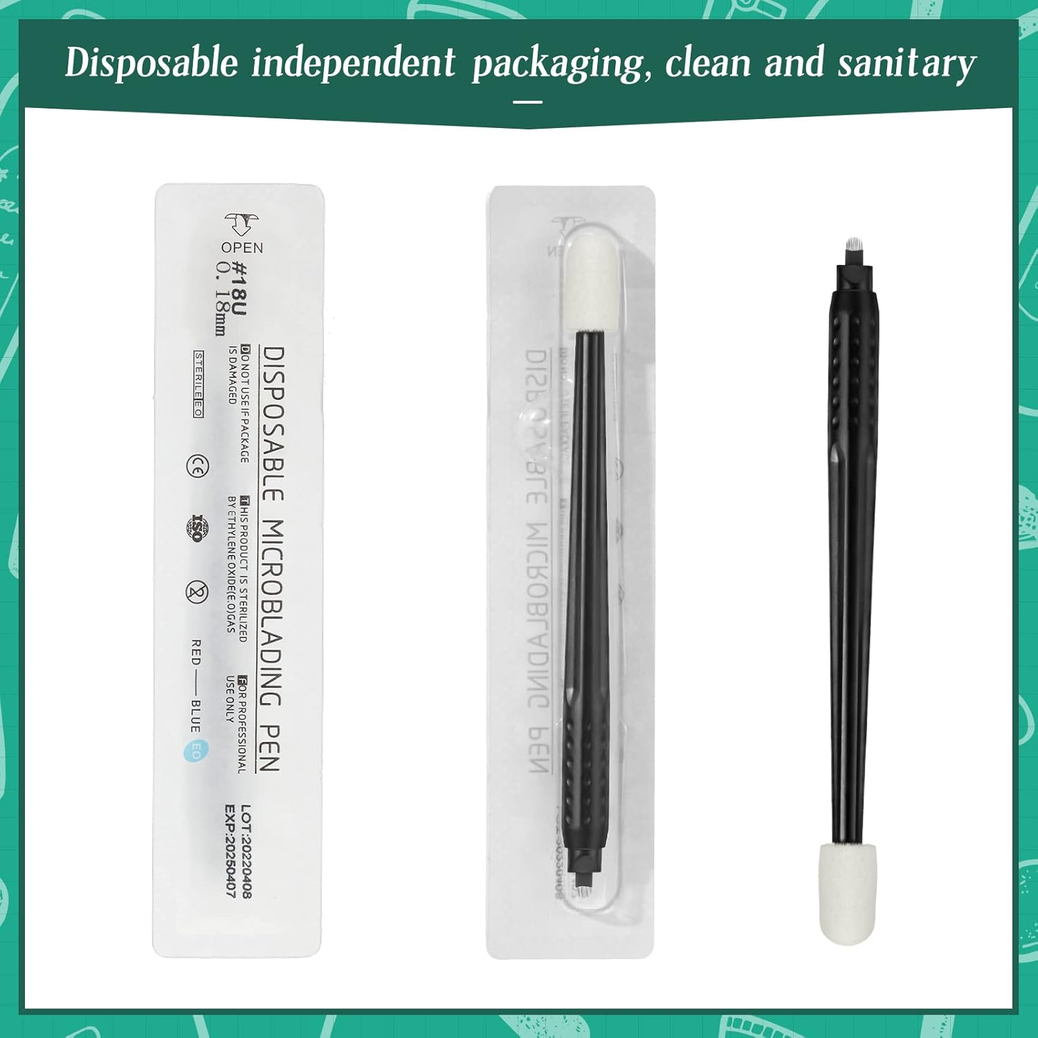 12 Pcs Microblading Manual Pen U18 0.18Mm Disposable Microblading Pen with Pigment Sponge Eyebrow Microblading Hand Tools for Makeup, Black image number 4