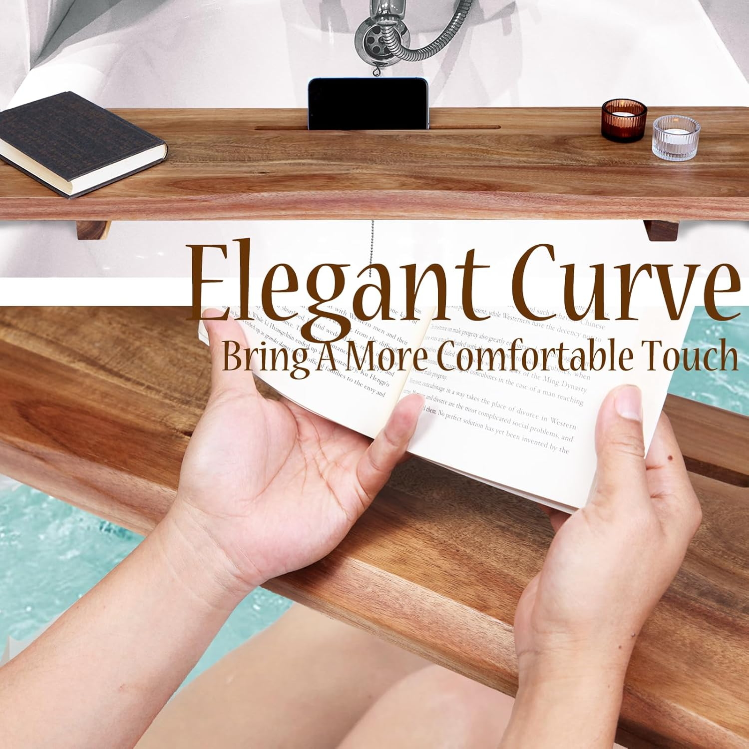 Premium Acacia Wood Bathtub Tray Caddy with Adjustable Legs, Minimalistic Design Bath Tray for Tub, Bathtub Accessories, Fit Standard Bath Tubs, Gift Idea for Women