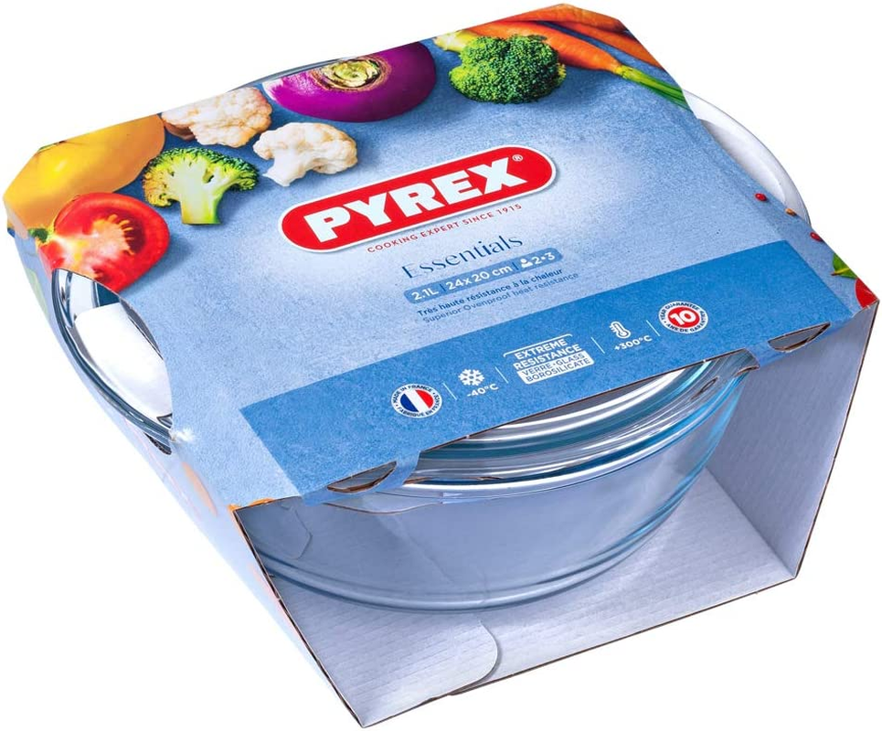 Pyrex Essentials 3 Piece round Casserole Set &ndash; Borosilicate Glass, Oven, Microwave, Freezer & Dishwasher Safe &ndash; Hygienic, Stain & Odour Resistant &ndash; 1.4L, 1.6L & 2.2L Capacity image number 4