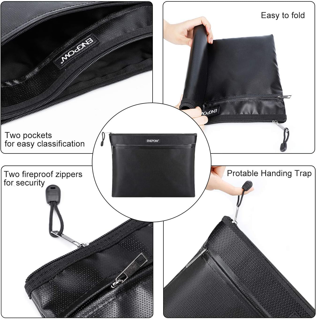 Fireproof Document Bag Two Pockets Two Zippers,Engpow Fireproof Safe Bag 13.4"X 10.2" Waterproof and Fireproof Money Bag Fire Safe Pouch File Storage for A4 Document Holder,Cash and Tablet image number 1