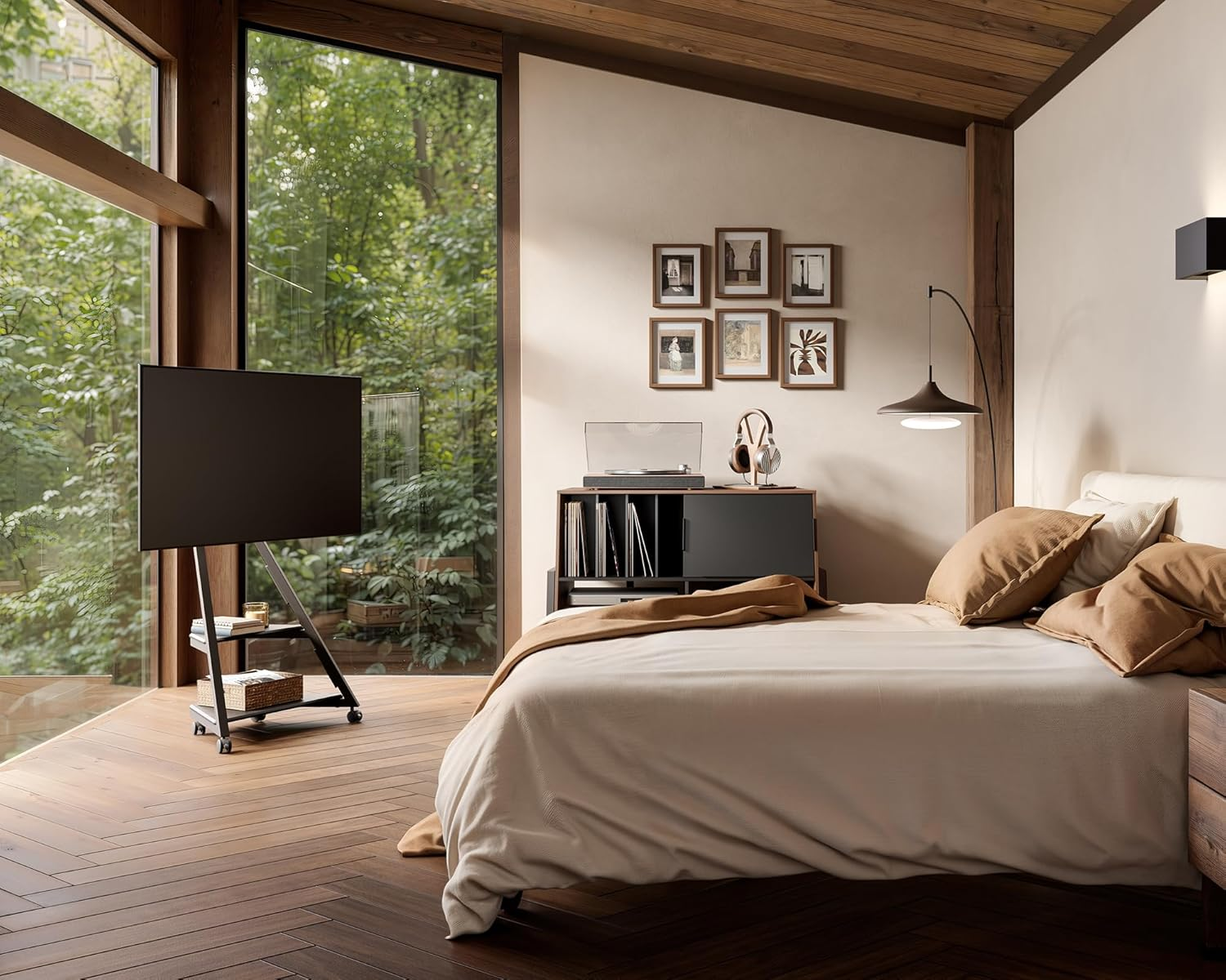 FITUEYES Design Floor TV Stand for 32 43 50 55 65 Inch Tvs, Corner Floor TV Stand Rolling TV Cart for LCD/LED Flat Curved Screens, Modern Living Room Television Stands, Eiffel Series