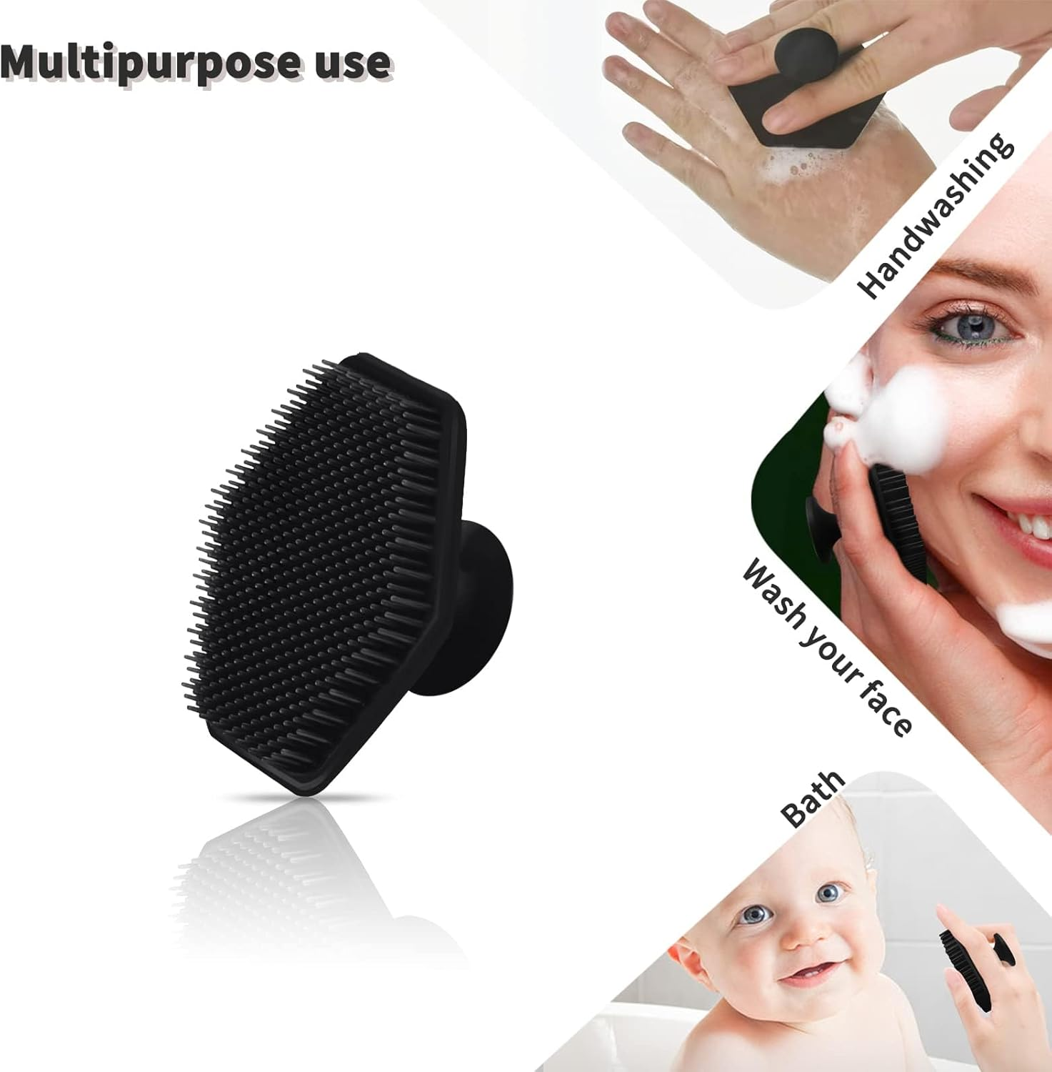 VWMYQ 2 Pack Face Scrubber, Silicone Loofah, Body Wash Scrubber, Body Scrub Brush, Body Scrubbers for Use in Shower, Silicone Loofah Body Scrubber, Exfoliating Body Scrubber Mens Women, (2PC Black) image number 2