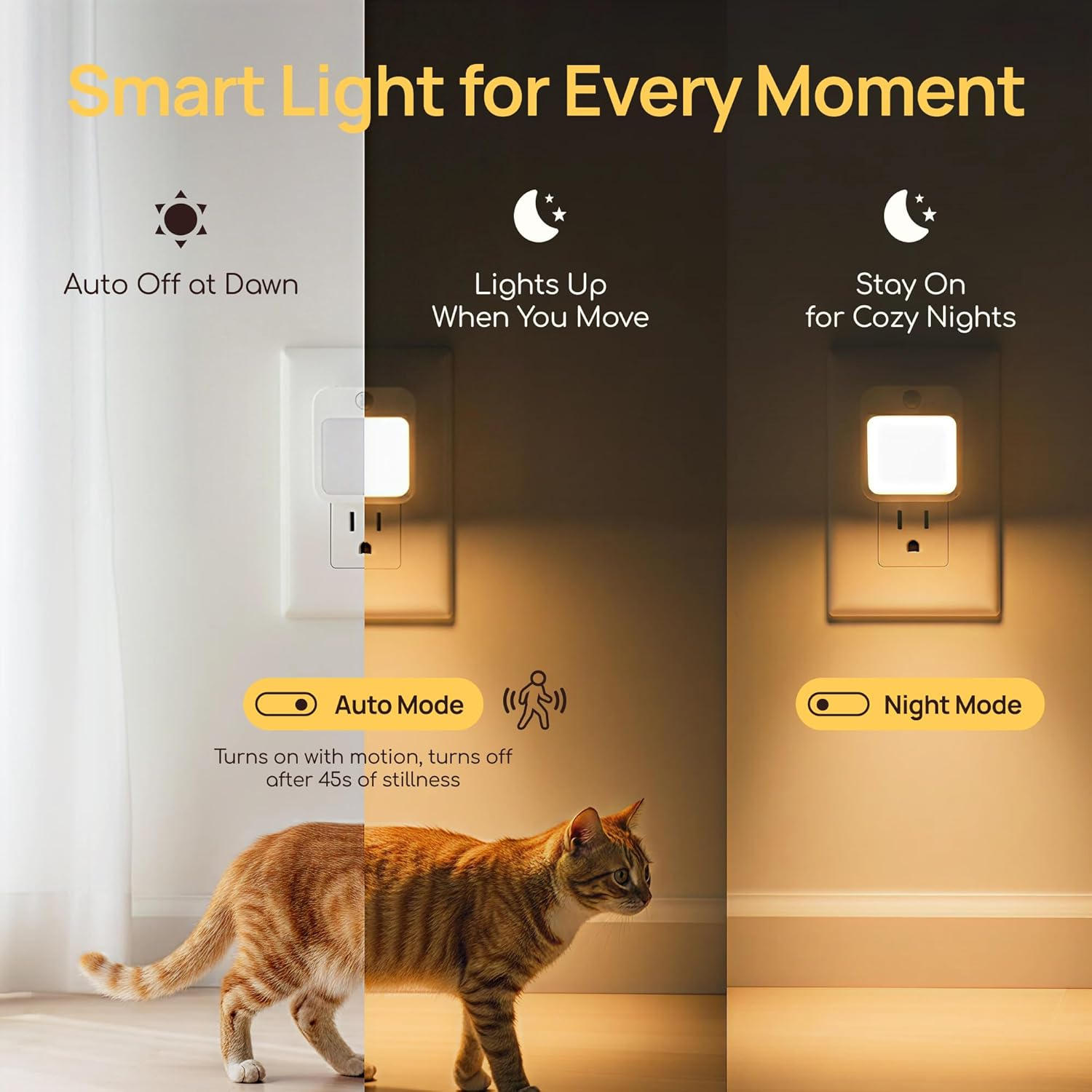 Viviendo Smart Motion Sensor Night Light, 2Packs with Stepless Dimming Memory & Auto On/Off, 0.6W Ultra-Energy Saving, Plug in LED Nightlight for Bedroom, Bathroom, Hallway, Stairs, Cabinet (AU Plug) image number 5