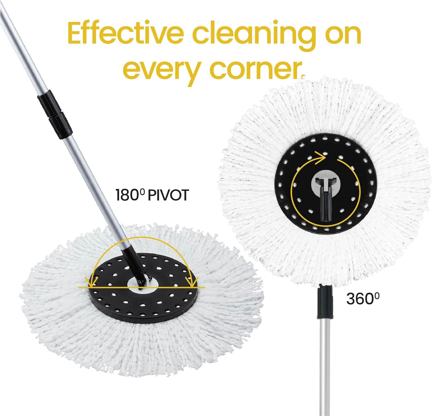 White Magic Professional Spin Mop Set &ndash; Designed for Commercial Use with 3000 RPM Spin, Easy Hand Press Action, and 4X More Absorbent Microfibre. Bucket 60X37X31Cm, Trolley 72X36X86Cm image number 2