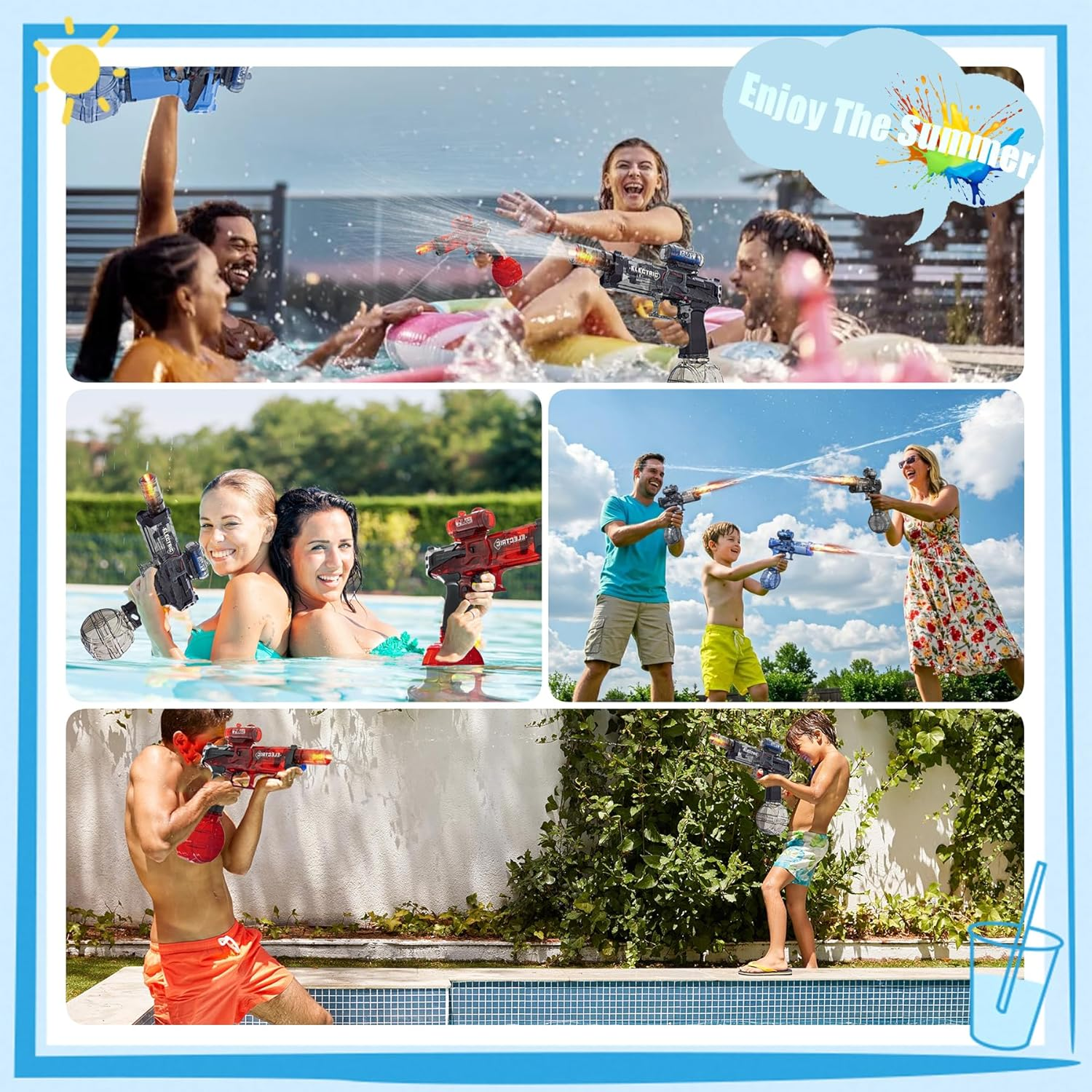 Wakouter Electric Water Gun for Adults Kids, Long Range Automatic Squirt Watergun, with Realistic Guns Muzzle Flame Rechargeable Automatic Watergun Swimming Toys for Summer Pool Beach Party (Black) - Red image number 6