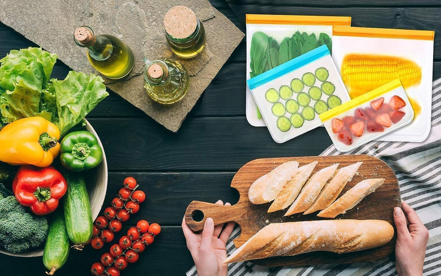 10 Pack Reusable PEVA Storage Silicone Lunch Bags, Reusable Freezer Containers &ndash; Bpa-Free, Gallon, Sandwich & Snack Pack (10 Pack: 10 Large Bags) image number 4