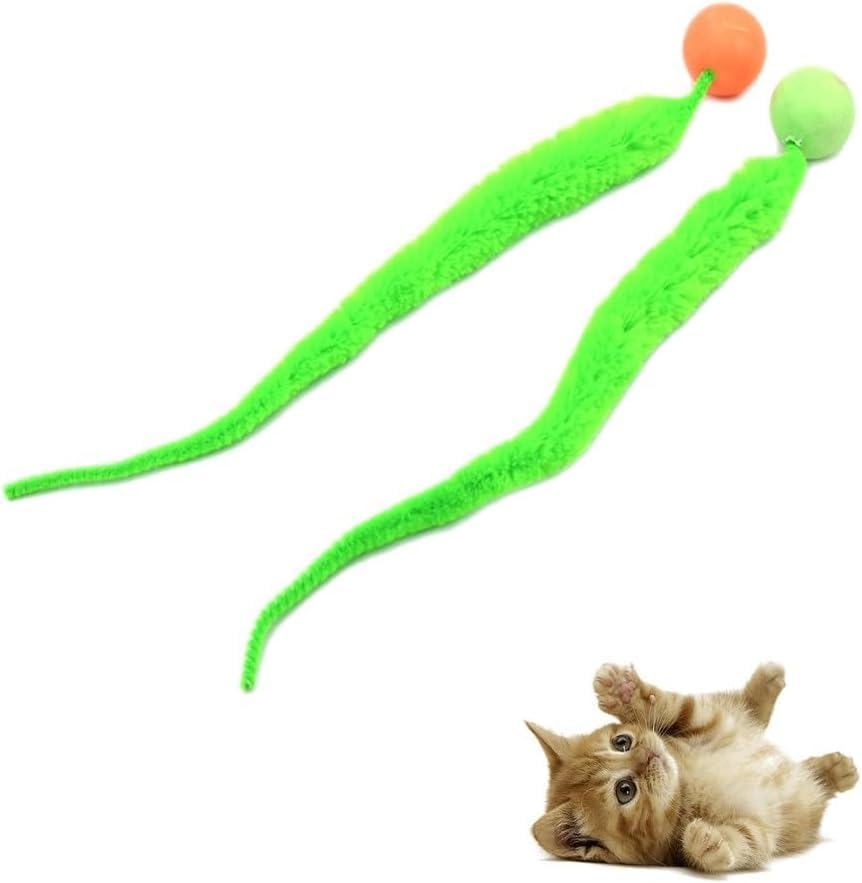 Green Interactive Toy for Cats Colourful Funny Training Long Tail Ball Cat Toy Indoor Scratcher Fun Pet Toy Bouncy Ball Worm Cat Toy image number 3