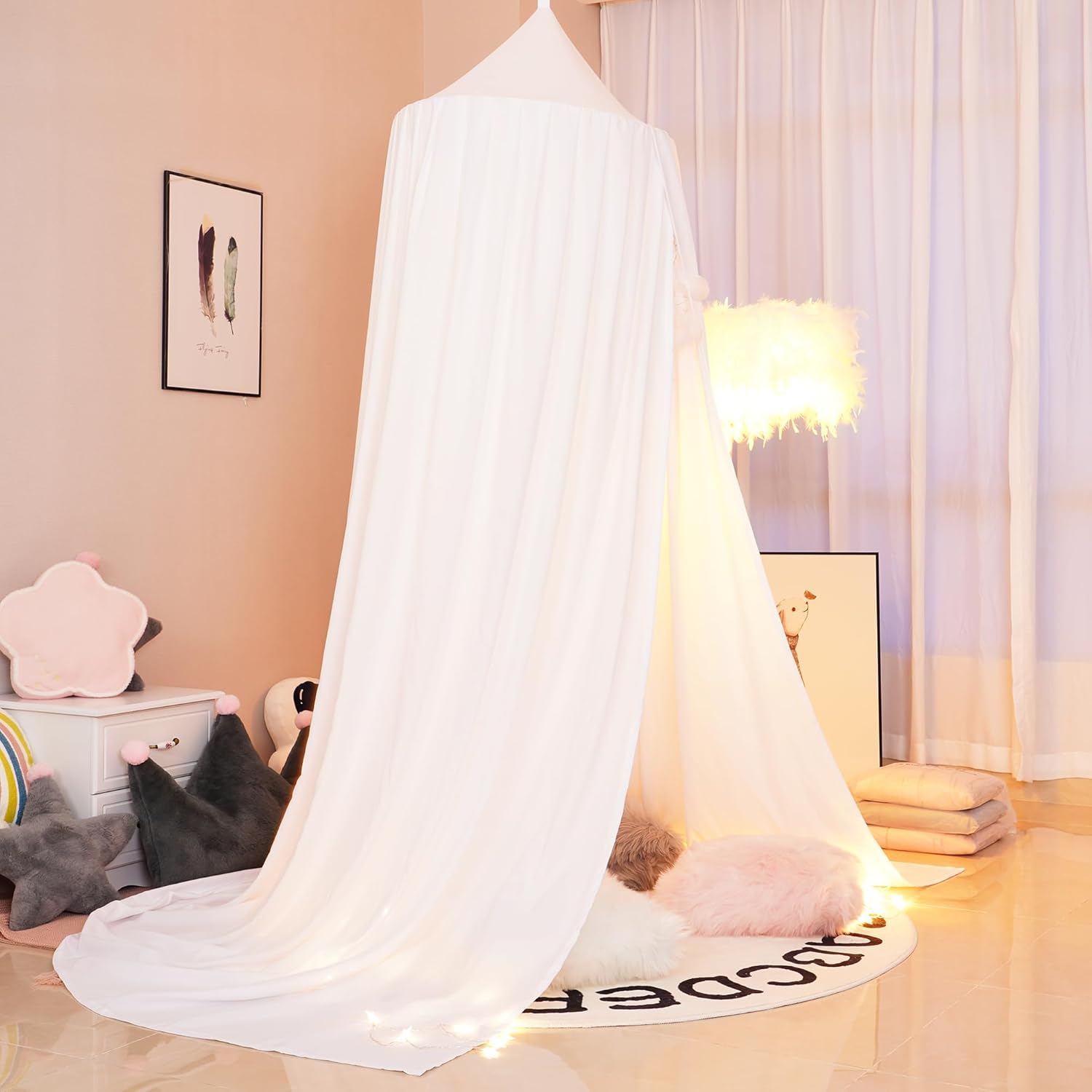 Extra Large Kids Bed Canopy for Girls Boys Bedroom Decor, Crib Nursery Hanging Light Blocking Reading Nook (Pure White) image number 3