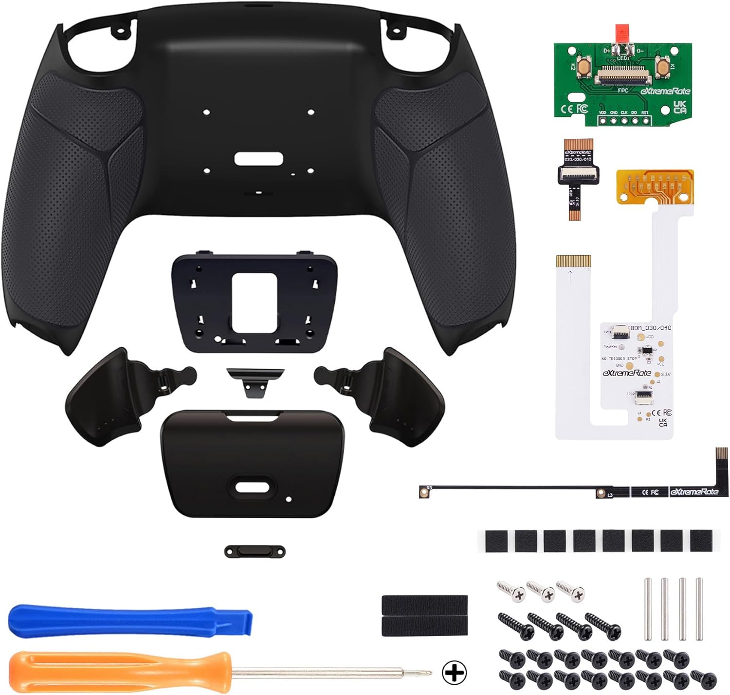 Extremerate Black Rubberized Grip Programable Rise V3 Remap Kit for PS5 Controller BDM-030 040 050, Upgrade Board Redesigned Bottom Shell Back Buttons Attachment for PS5 Controller - NO Controller - Black image number 3