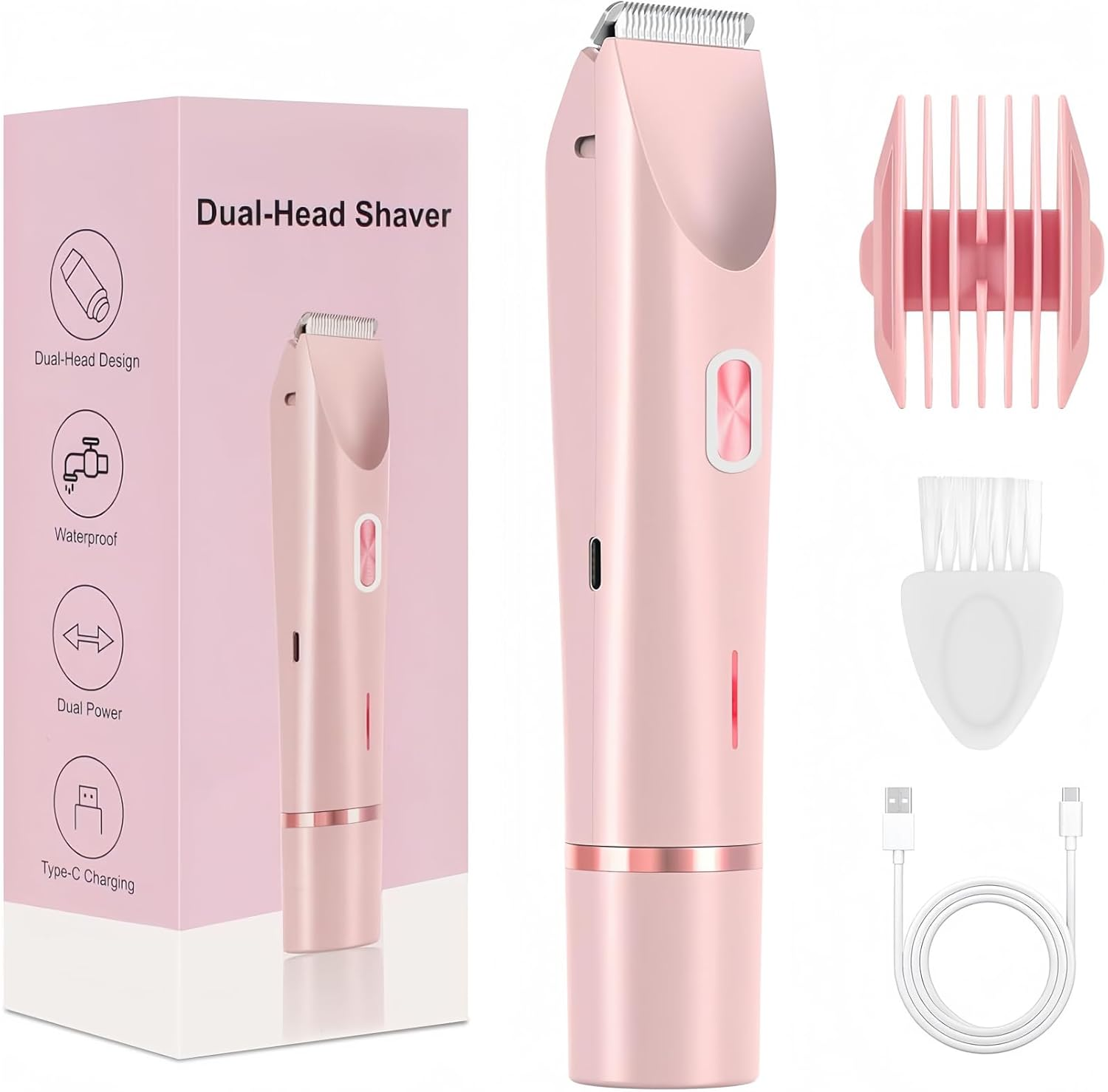2 in 1 Electric Razors for Women, 2025 New Bikini Trimmer for Women,Rechargeable Bikini Shaver, Waterproof Dual Head Shaver, Painless Hair Removal (Coral Pink)
