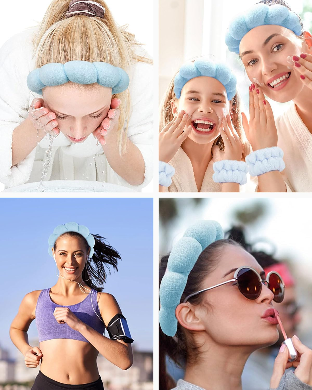 TPZORJX Sponge Headband Bracelet Sets for Washing Face Makeup Headbands for Women Girls Skin Care Removal Spa Yoga Sports Shower Headband Terry Towel Fabric Hair Band - Blue image number 2