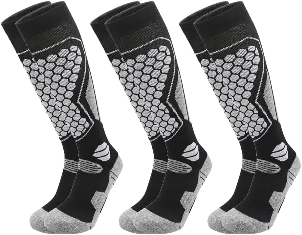 ZANZER Merino Wool Ski Socks - 3 Pairs Thermal Knee High Socks for Snowboarding, Winter Warmth, Cold Weather
