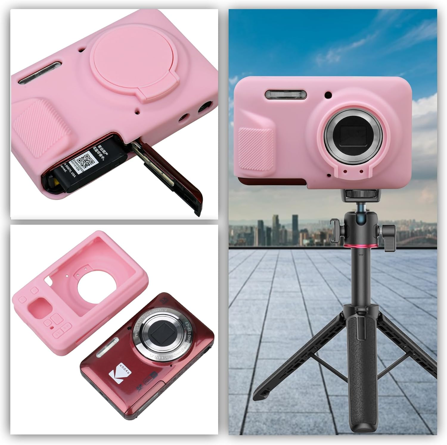 Supmay Silicone Camera Case for Kodak PIXPRO FZ55 16MP CMOS Sensor Digital Camera, Soft Silicone Protective Case Removable Lens Cover, Video Vlogging Camera Cover, Pink