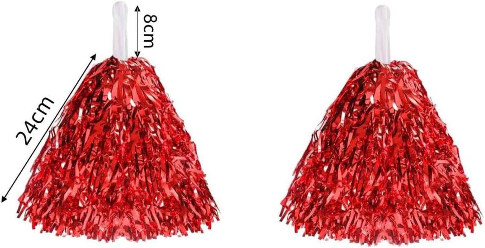 Naisfei Cheerleader Pompoms, Pack of 2 Cheerleading Captain Pompoms for Sports, Pom Poms, Cheerleading, Pom Poms Made of Metal Foil, for Sports Events, Dance, Hen Party (Red)